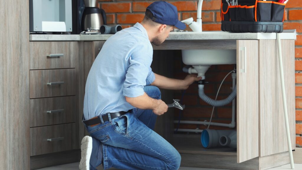 Plumbing tools including plumber’s tape wrench and drain tools