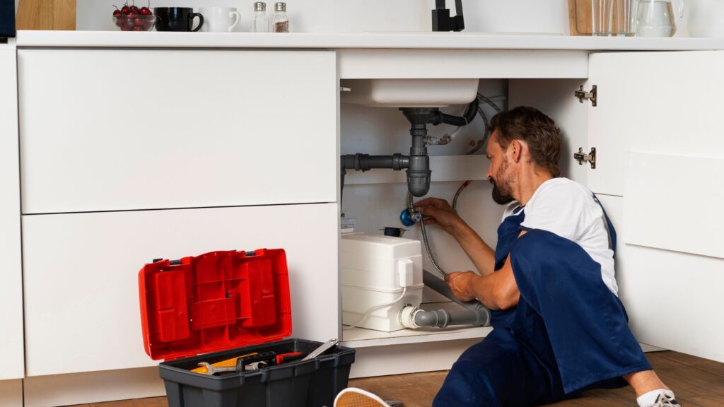 Professional plumber near me repairing household plumbing pipes and fittings