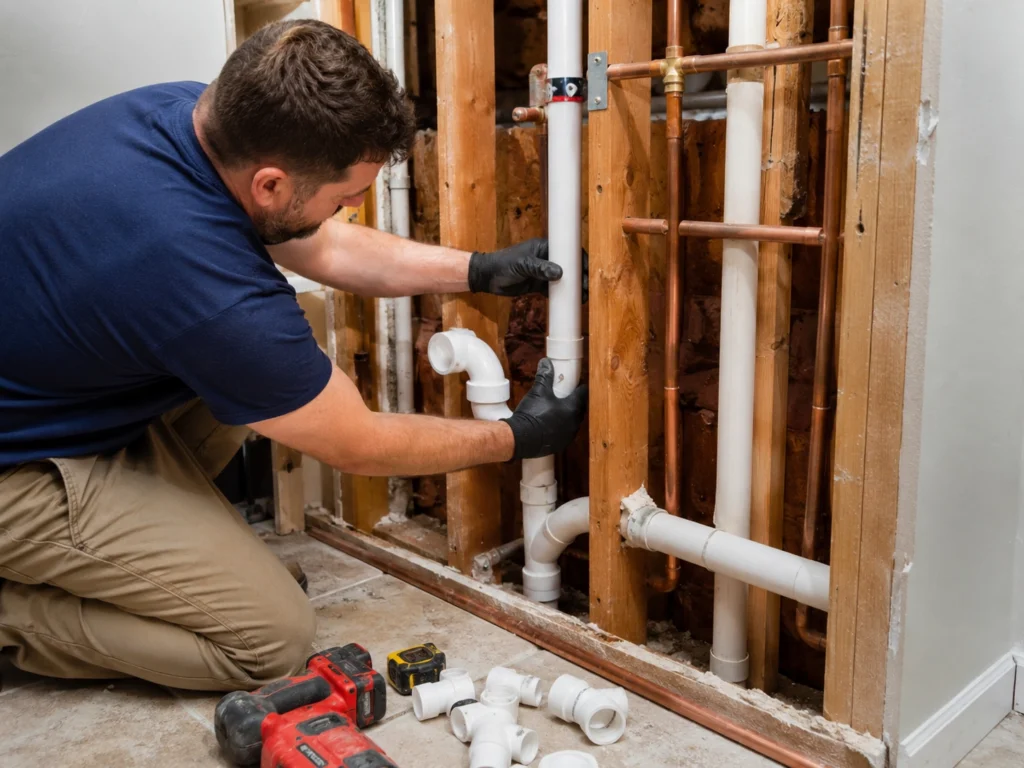 Plumber carrying out residential pipe and geyser repairs